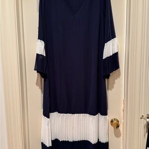 Navy and White Pleated Maxi Dress